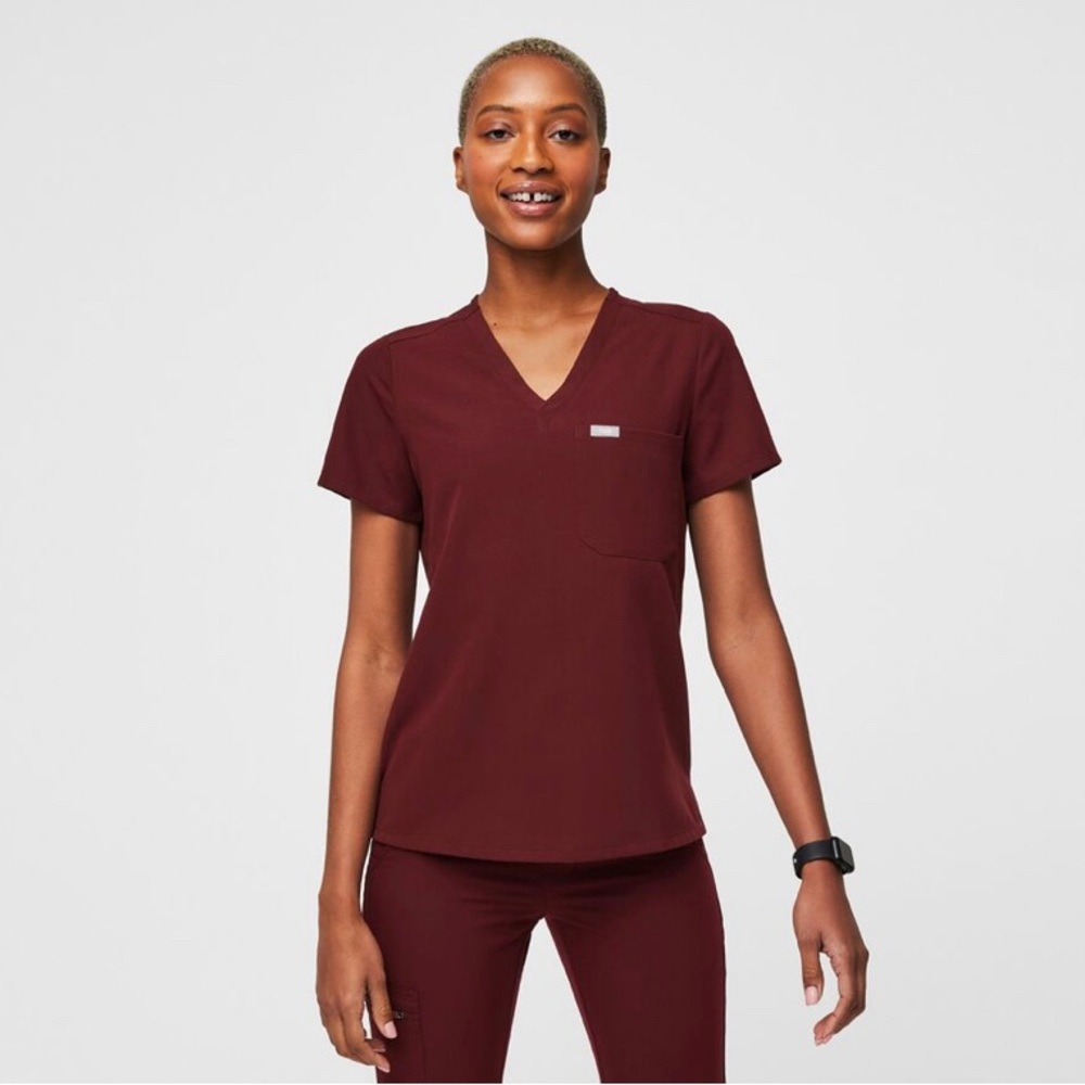 Figs Catalina Burgundy Scrub Top - medium